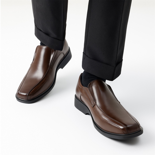 Men's Classic Square Toe PU Leather Loafers - DARK BROWN - 1